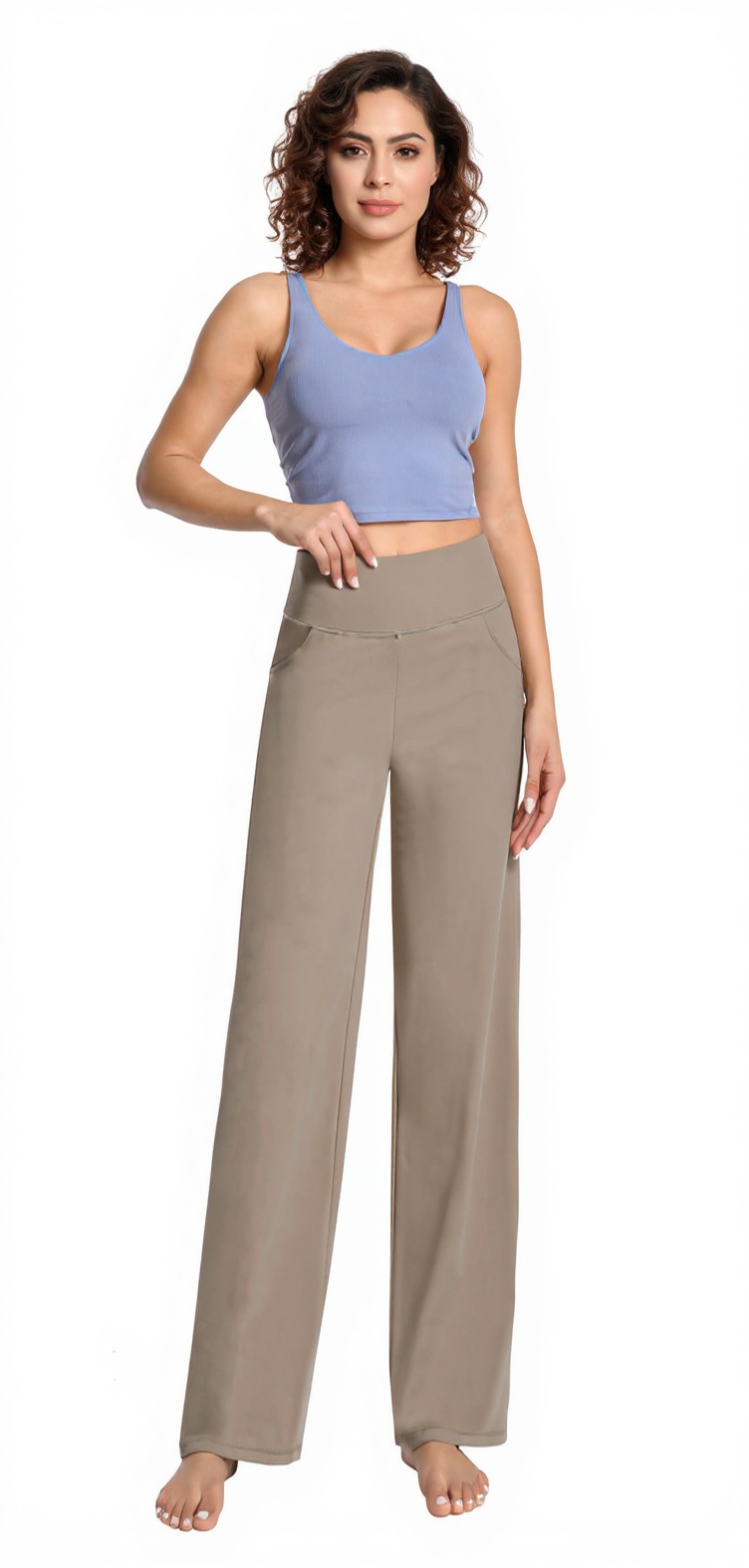 Wide-Leg Yoga Pants in Dark Khaki — The Ankle Length Edit style look